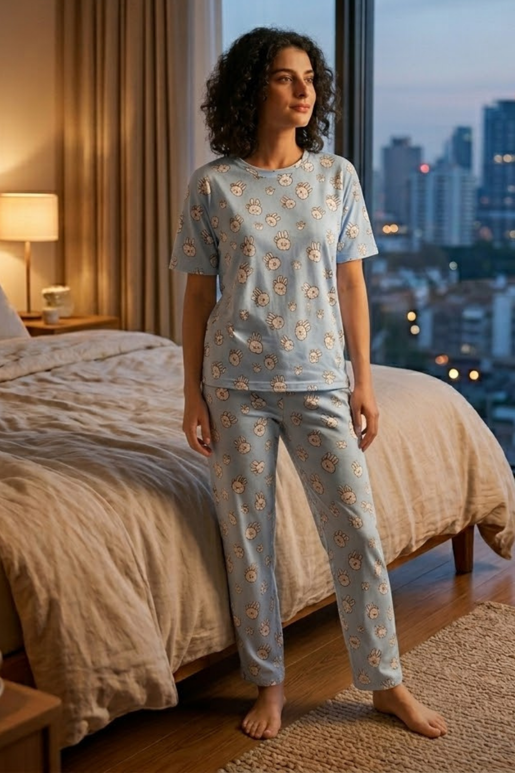 Camey Women Night Suit – Cute Bunny Print Soft Cotton Nightwear Set | Stylish Night Suit for Women