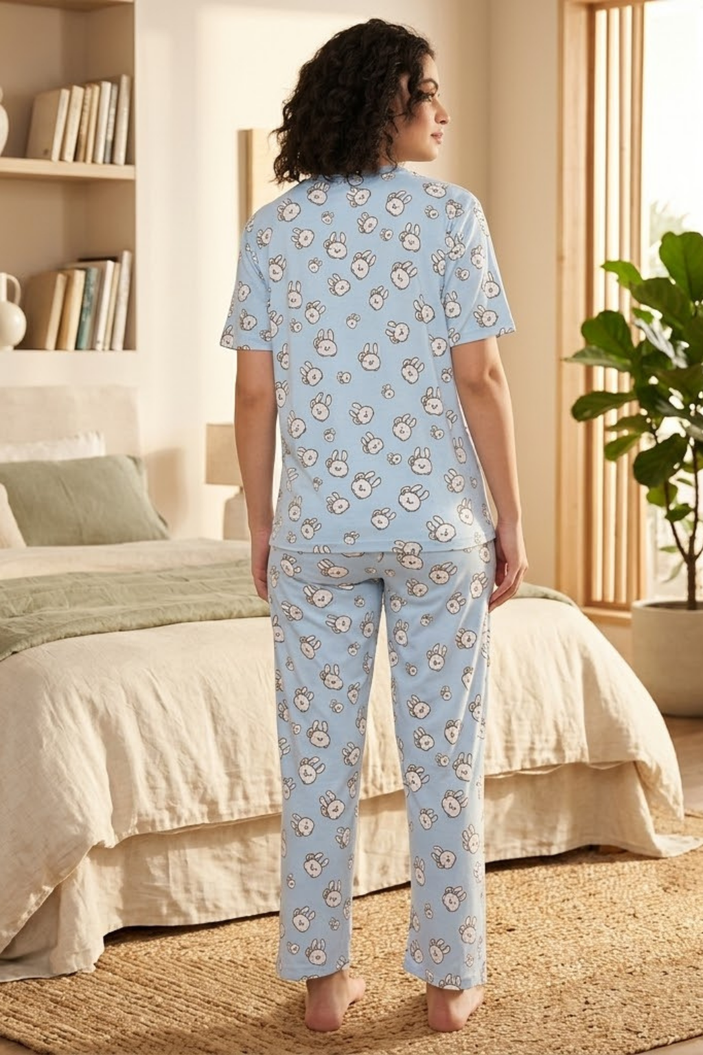 Purchase Camey Night Suit for Women – Cotton & Cozy Nightwear | Women's Printed Pyjama Set, Light Blue