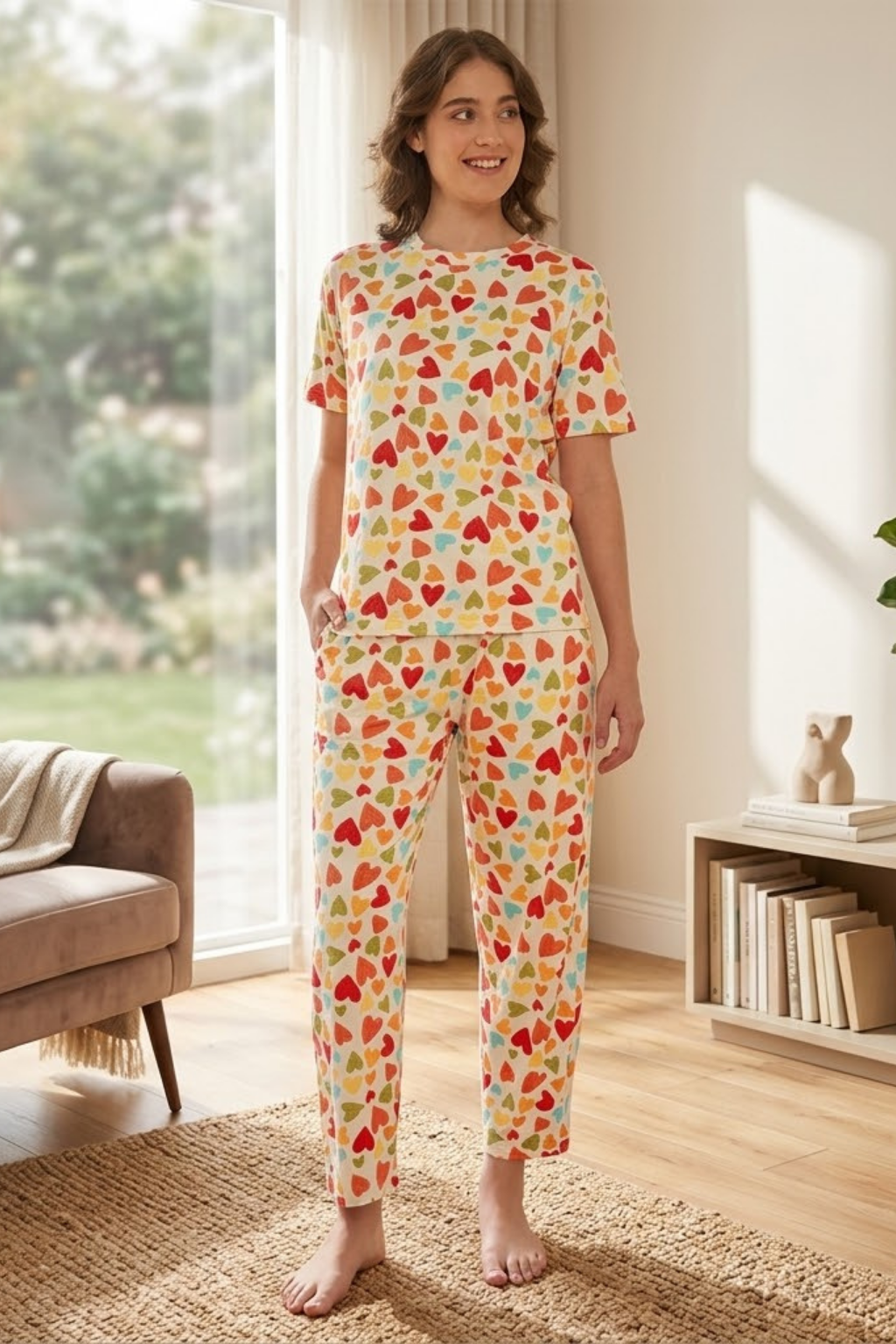 Camey Ladies Night Suit – Soft & Stylish Sleepwear for Women | Women's Printed Pyjama Set, Cream
