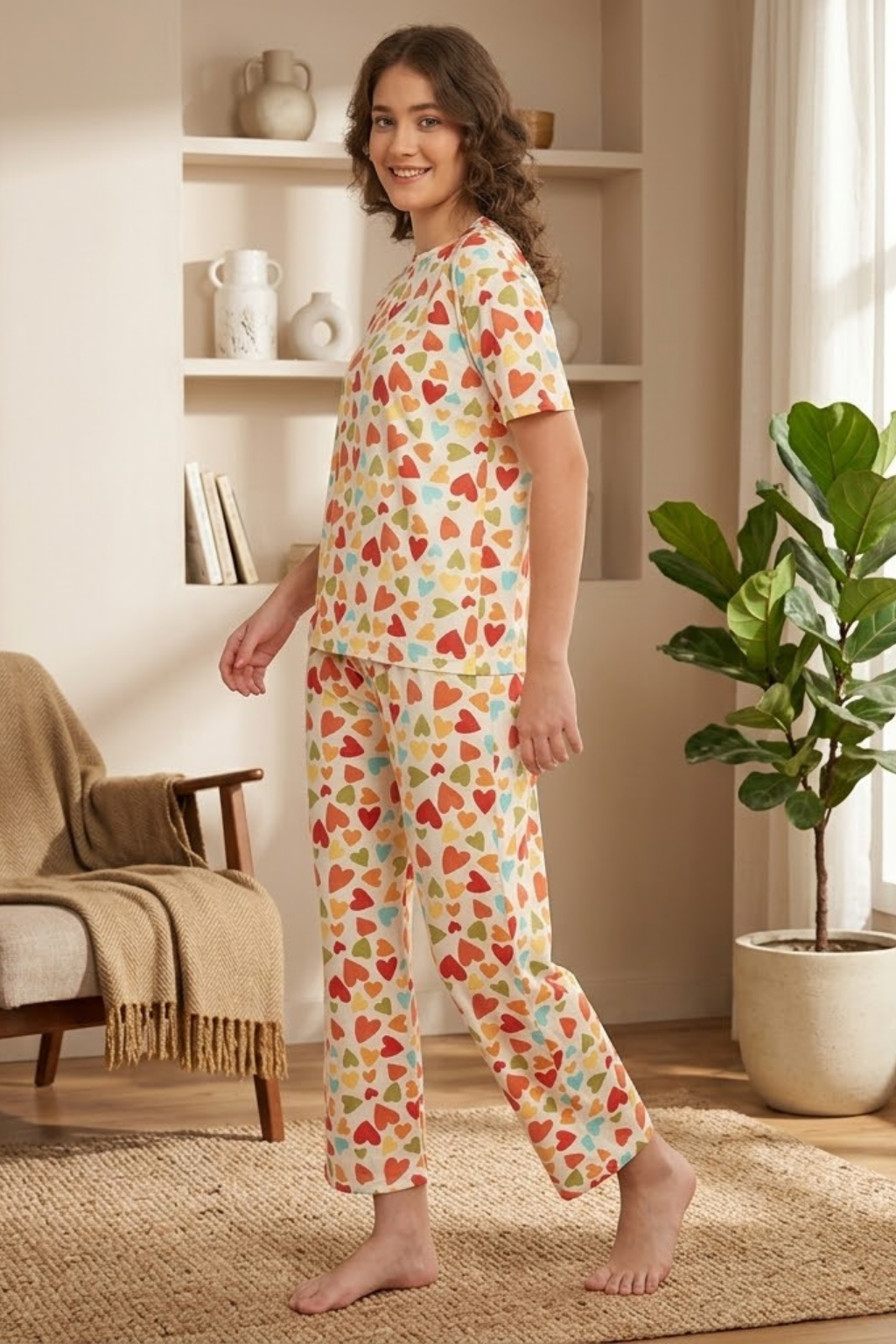 Camey Ladies Night Suit – Soft & Stylish Sleepwear for Women | Women's Printed Pyjama Set, Cream