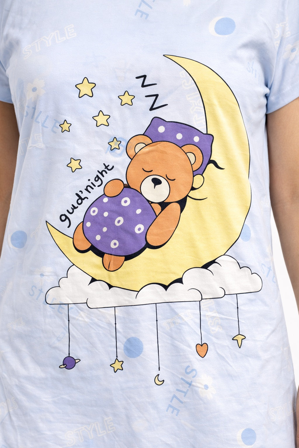 Women's short Nighty, Nightgown, Printed Pattern, Short Sleeve Sleep Dress