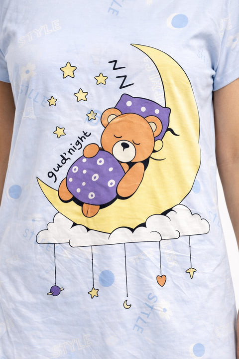 Women's short Nighty, Nightgown, Printed Pattern, Short Sleeve Sleep Dress