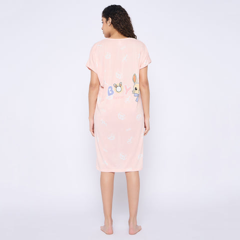Women's short Nighty/Nightgown, Printed Pattern, Short Sleeve Sleep Dress