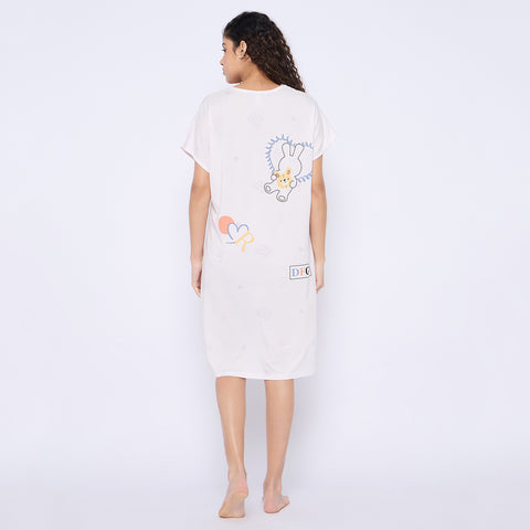 Women's short Nighty/Nightgown, Printed Pattern, Short Sleeve Sleep Dress