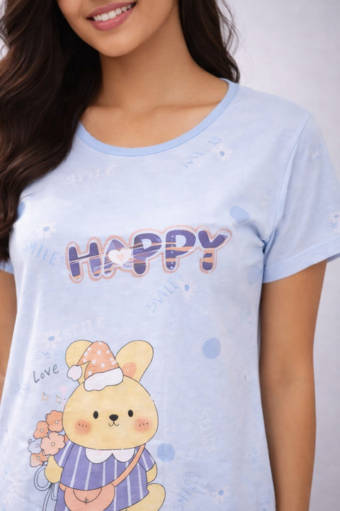 Women's short Nighty, Nightgown, Printed Pattern, Short Sleeve Sleep Dress