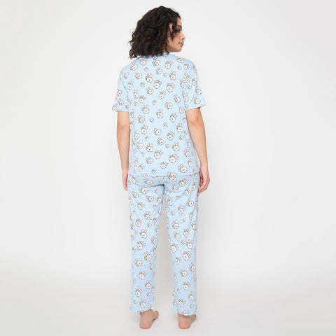 Purchase Camey Night Suit for Women – Cotton & Cozy Nightwear | Women's Printed Pyjama Set, Light Blue
