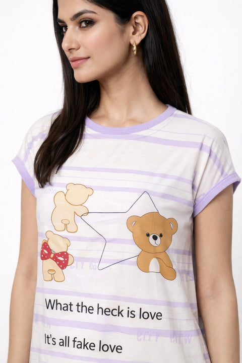 Women's short Nighty, Nightgown, Printed Pattern, Short Sleeve Sleep Dress