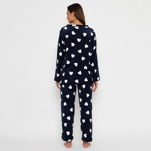 Women's Printed Full Sleeve Round Neck Top and Pajama Pants with Pockets