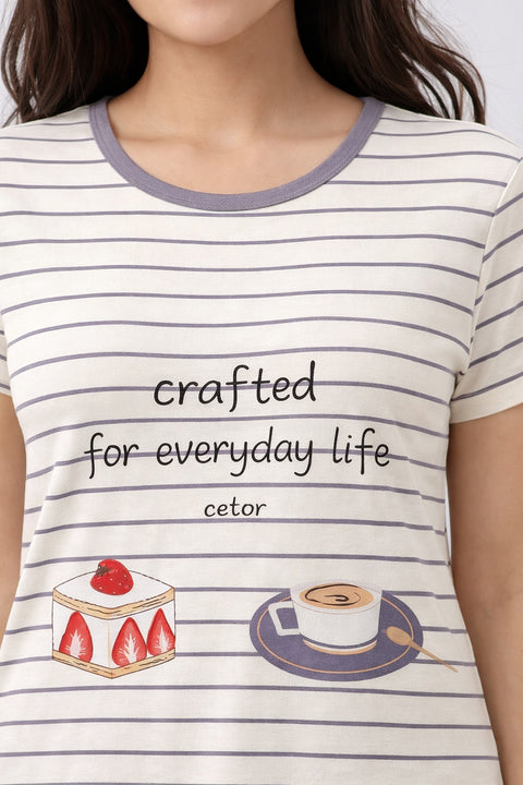 Women's short Nighty, Nightgown, Printed Pattern, Short Sleeve Sleep Dress