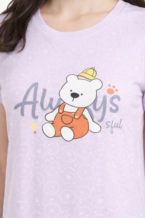 Women's short Nighty, Nightgown, Printed Pattern, Short Sleeve Sleep Dress