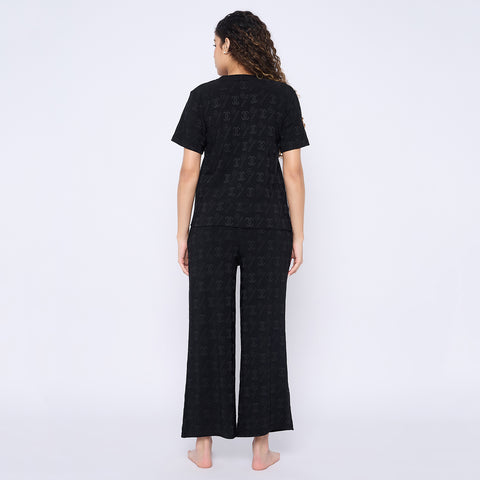 Top and Pyjama Set for Women Nightwear, Black