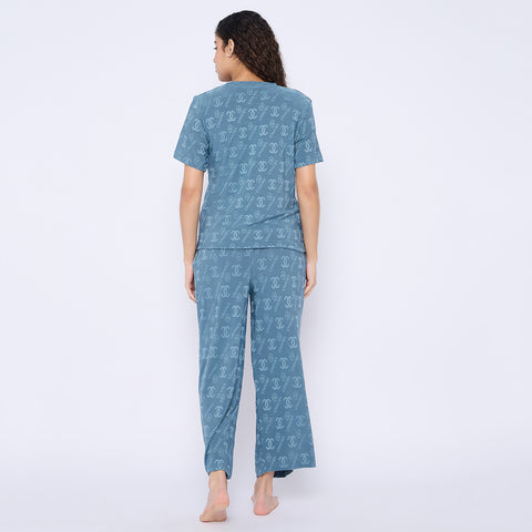 Top and Pyjama Set for Women Nightwear, Blue