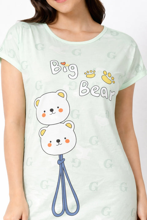 Women's short Nighty, Nightgown, Printed Pattern, Short Sleeve Sleep Dress