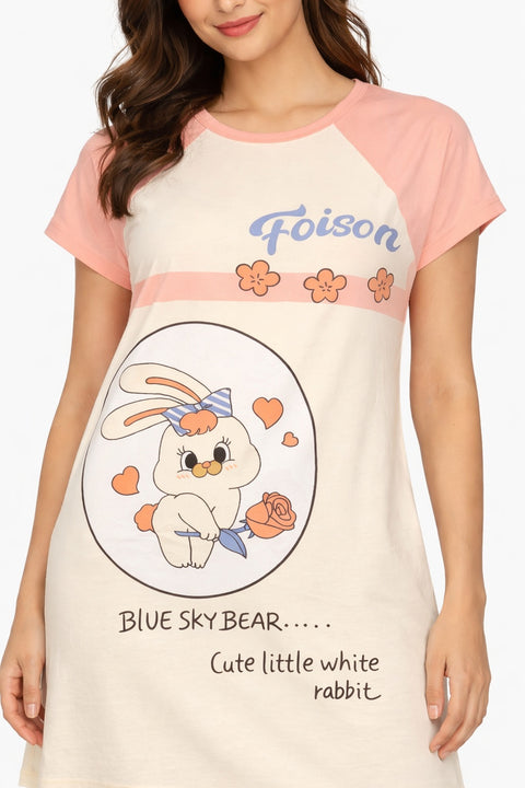 Women's short Nighty, Nightgown, Printed Pattern, Short Sleeve Sleep Dress