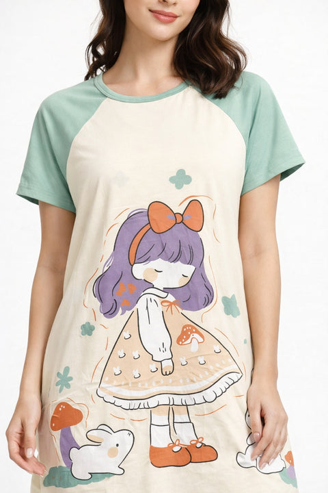 Women's short Nighty, Nightgown, Printed Pattern, Short Sleeve Sleep Dress