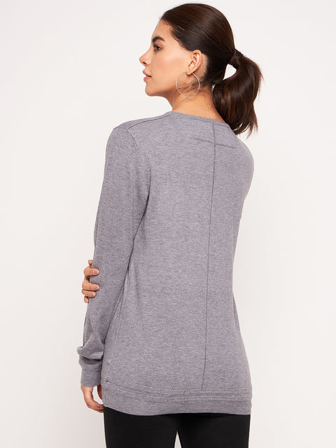 Women Woolen winter full sleeve stone print V- Neck top/Sweater