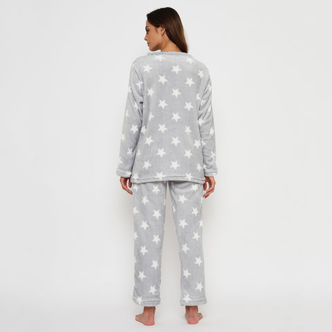 Women's Printed Full Sleeve Round Neck Top and Pajama Pants with Pockets