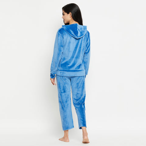 Women's Winter Full Sleeve Top and Pajama Pants Regular Fit Night Suit Hooded Top and Pyjama Set Ladies Night Dress