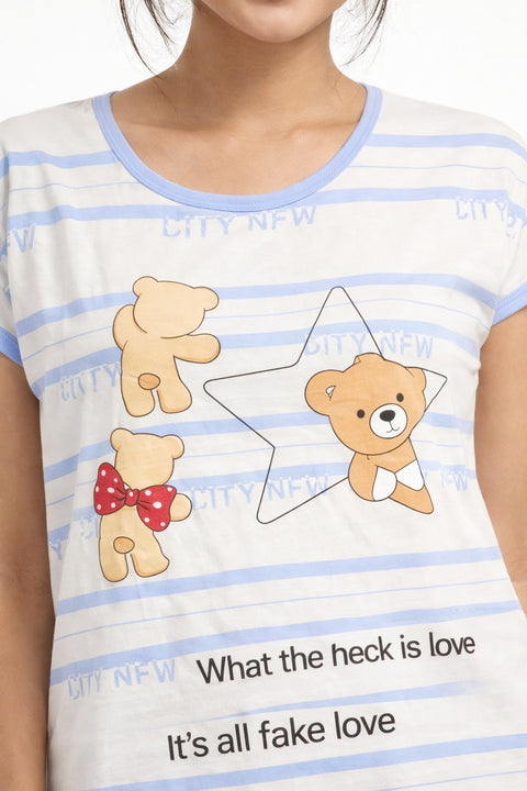 Women's short Nighty, Nightgown, Printed Pattern, Short Sleeve Sleep Dress