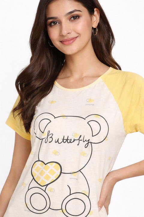 Women's short Nighty, Nightgown, Printed Pattern, Short Sleeve Sleep Dress