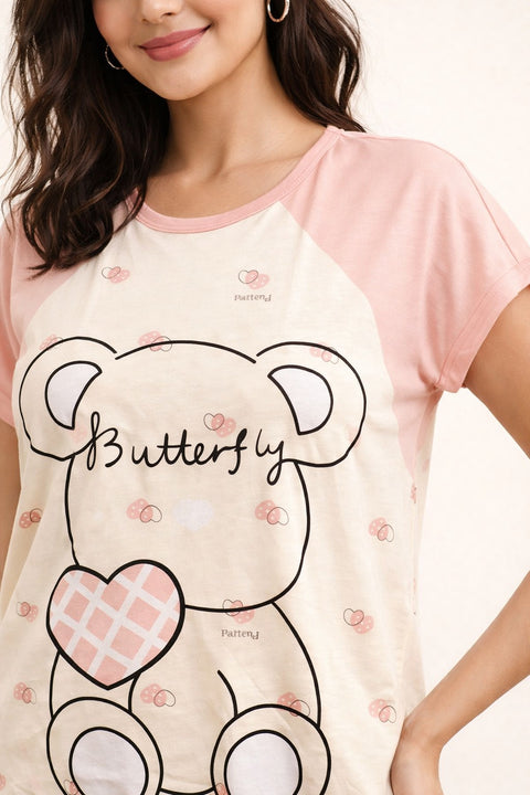 Women's short Nighty, Nightgown, Printed Pattern, Short Sleeve Sleep Dress