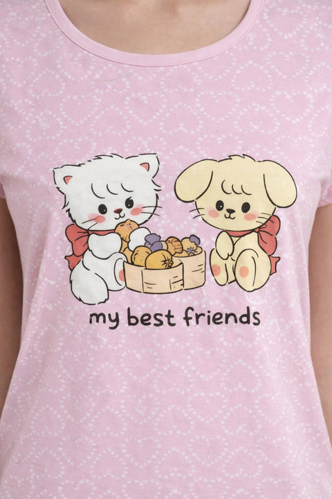 Women's short Nighty, Nightgown, Printed Pattern, Short Sleeve Sleep Dress