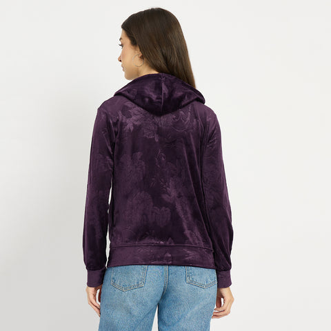Women’s Floral Textured Zip-Up Hooded Sweatshirt