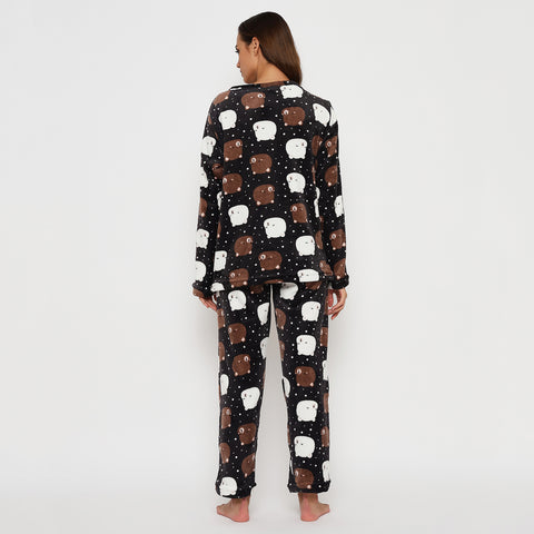 Women's Printed Full Sleeve Round Neck Top and Pajama Pants with Pockets