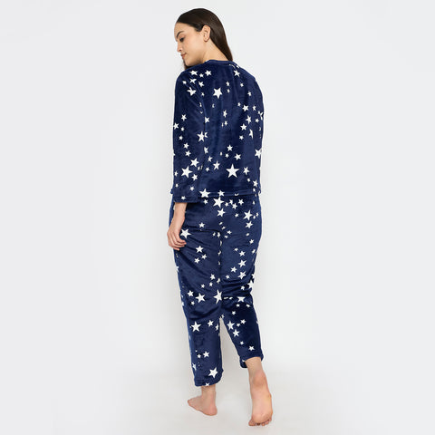 Women's Printed Full Sleeve Round Neck Top and Pajama Pants with 1 side Pockets