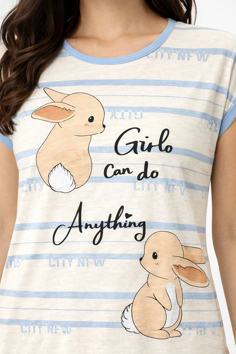 Women's short Nighty, Nightgown, Printed Pattern, Short Sleeve Sleep Dress