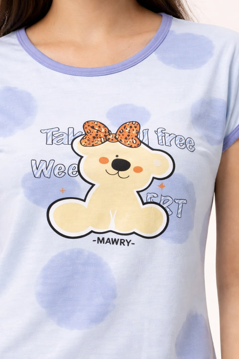 Women's short Nighty, Nightgown, Printed Pattern, Short Sleeve Sleep Dress