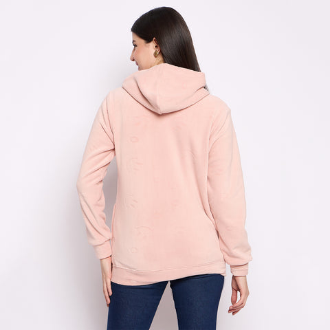 Women’s Embossed Fabric Auli Laser Cut Pattern Hoodie Sweatshirt – Full Sleeve, Zipper Front