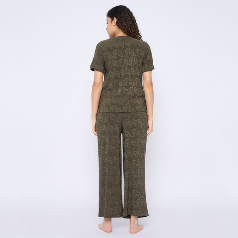 Top and Pyjama Set for Women Nightwear, Dark Green