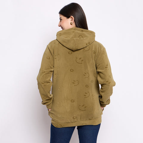 Women’s Embossed Fabric Auli Laser Cut Pattern Hoodie Sweatshirt – Full Sleeve, Zipper Front