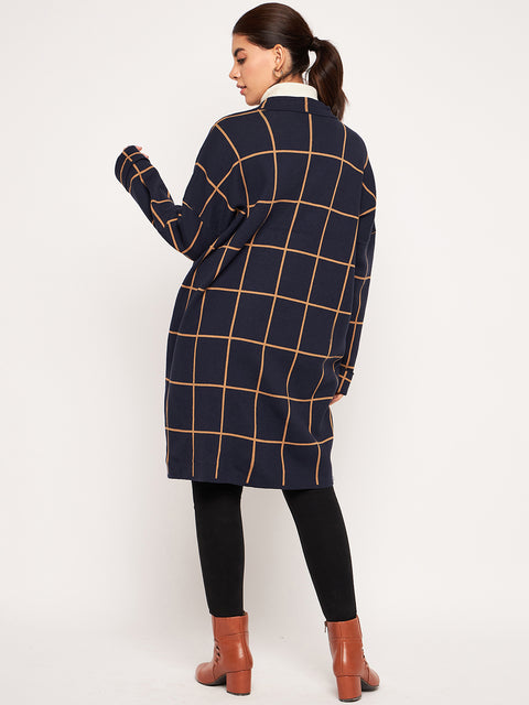 Womens Woollen Collared Coat Cardigan with 2 front pockets