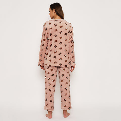 Women's Printed Full Sleeve Round Neck Top and Pajama Pants with Pockets