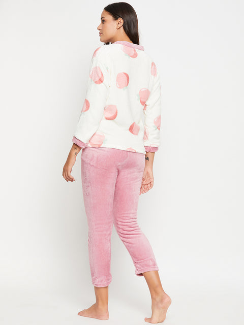 Women Printed Winter Full Sleeve Front open Top and Pajama Pants