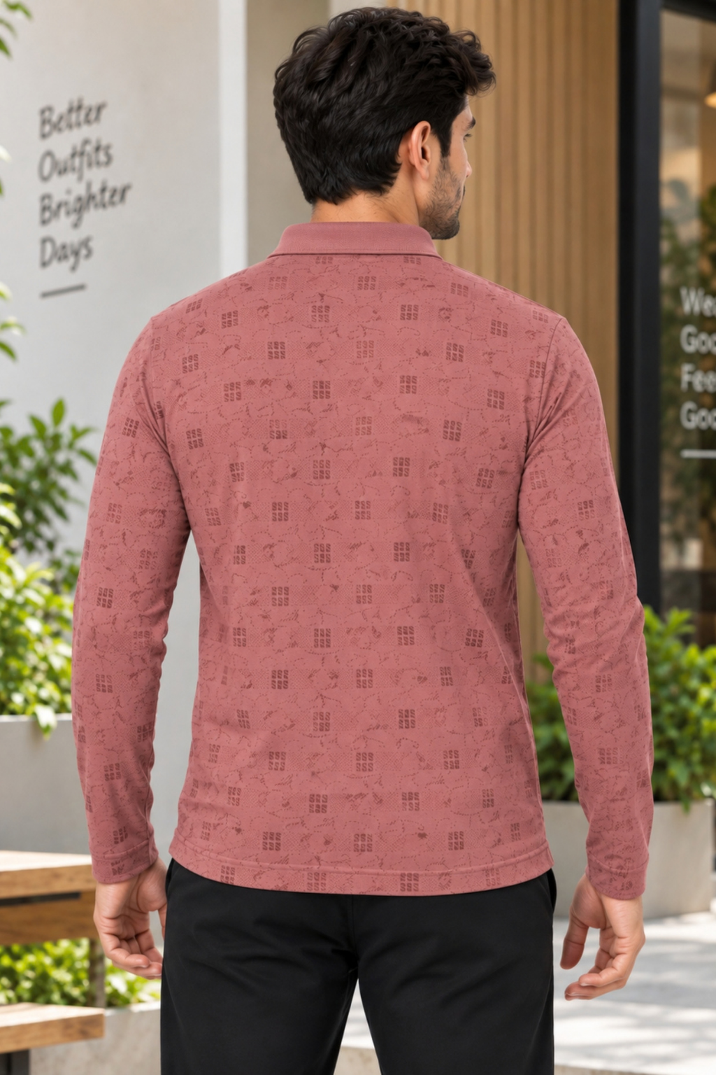 Men's Printed Full Sleeve T-Shirt For Men Polo Neck With Chest Pocket