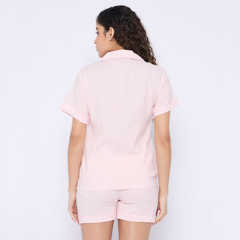 Women's Cotton Shorts Set, White Pink
