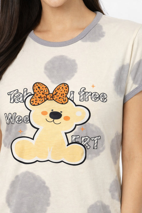 Women's short Nighty, Nightgown, Printed Pattern, Short Sleeve Sleep Dress