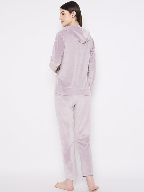 Women's Winter Full Sleeve Top and Pajama Pants Regular Fit Night Suit Hooded Top and Pyjama Set Ladies Night Dress