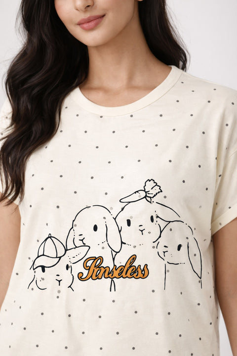 Women's short Nighty, Nightgown, Printed Pattern, Short Sleeve Sleep Dress