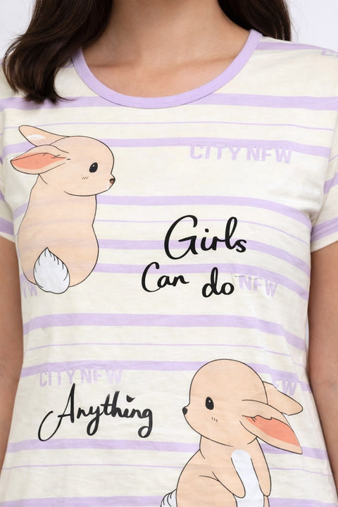 Women's short Nighty, Nightgown, Printed Pattern, Short Sleeve Sleep Dress