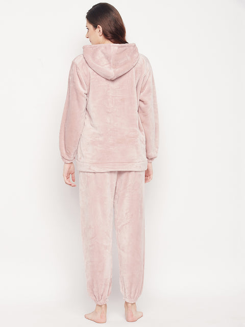 Women's Winter Full Sleeve Top and Pajama Pants Regular Fit Night Suit Hooded Top and Pyjama Set Ladies Night Dress
