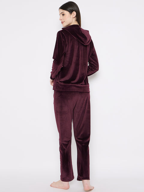 Women's Winter Full Sleeve Top and Pajama Pants Regular Fit Night Suit Hooded Top and Pyjama Set Ladies Night Dress