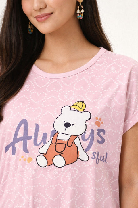 Women's short Nighty, Nightgown, Printed Pattern, Short Sleeve Sleep Dress