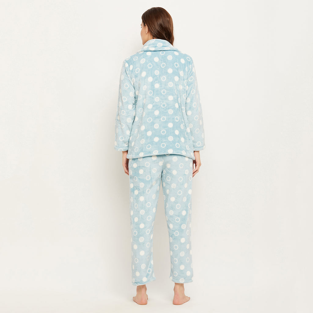 Women's Winter Full Sleeve Top and Pajama Pants Regular Fit Night Suit Collar Top and Pyjama Set Ladies Night Dress