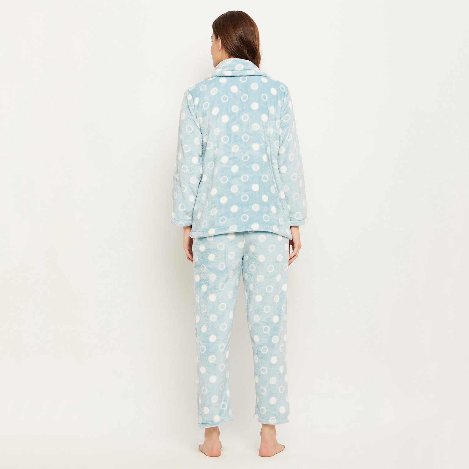 Women's Winter Full Sleeve Top and Pajama Pants Regular Fit Night Suit Collar Top and Pyjama Set Ladies Night Dress