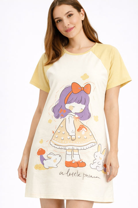 Women's short Nighty, Nightgown, Printed Pattern, Short Sleeve Sleep Dress