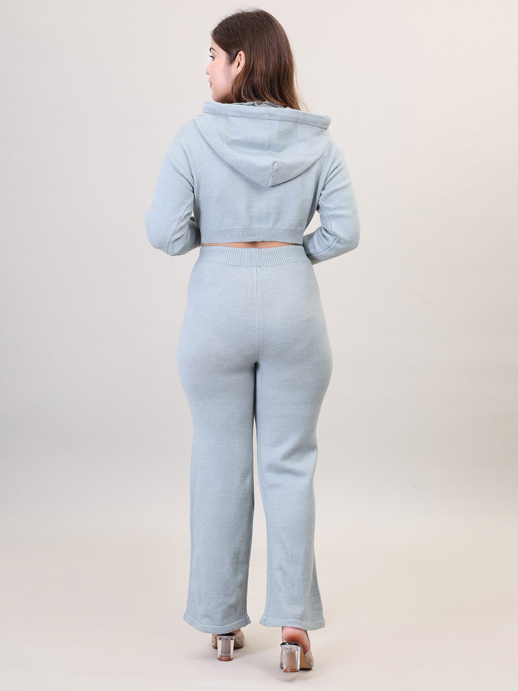 Women's Long Sleeve Hoody woolen Light Blue Co-Ord Set